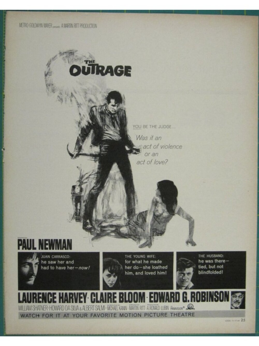 Print Ad The Outrage Paul Newman Laurence Harvey Claire Bloom Edward G Robinson